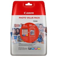 Canon Original Tintenpatrone MultiPack Bk,C,M,Y High-Capacity + Fotopapier 50 Blatt 0332C006